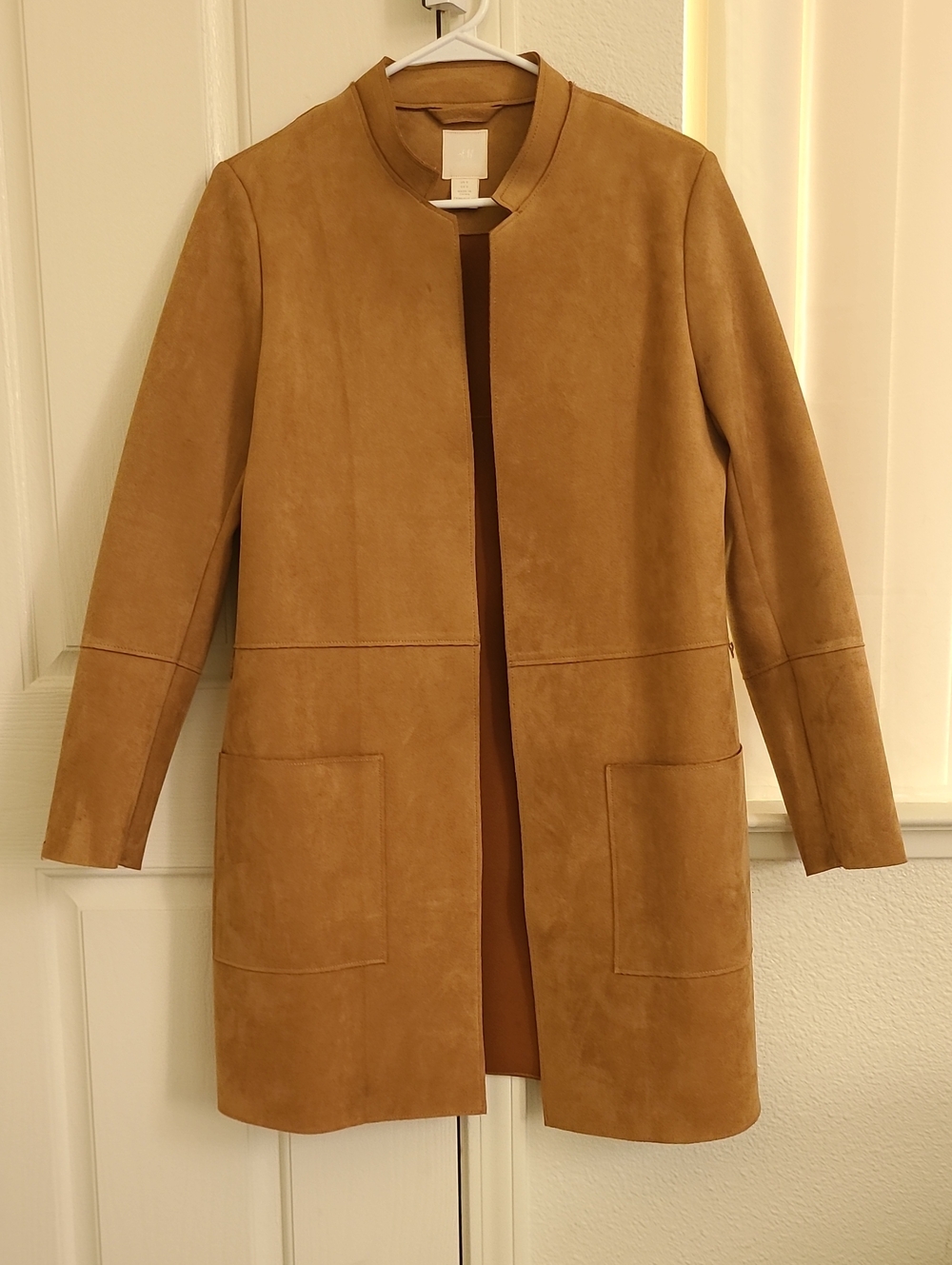 H&M Faux Suede Open Front Coatigan 6 Longline Jacket Fall Brown Dark Academia